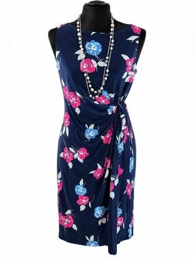 Ann Taylor Floral Ruched Midi Dress | Side Tie | Navy Blue | NWT | Medium